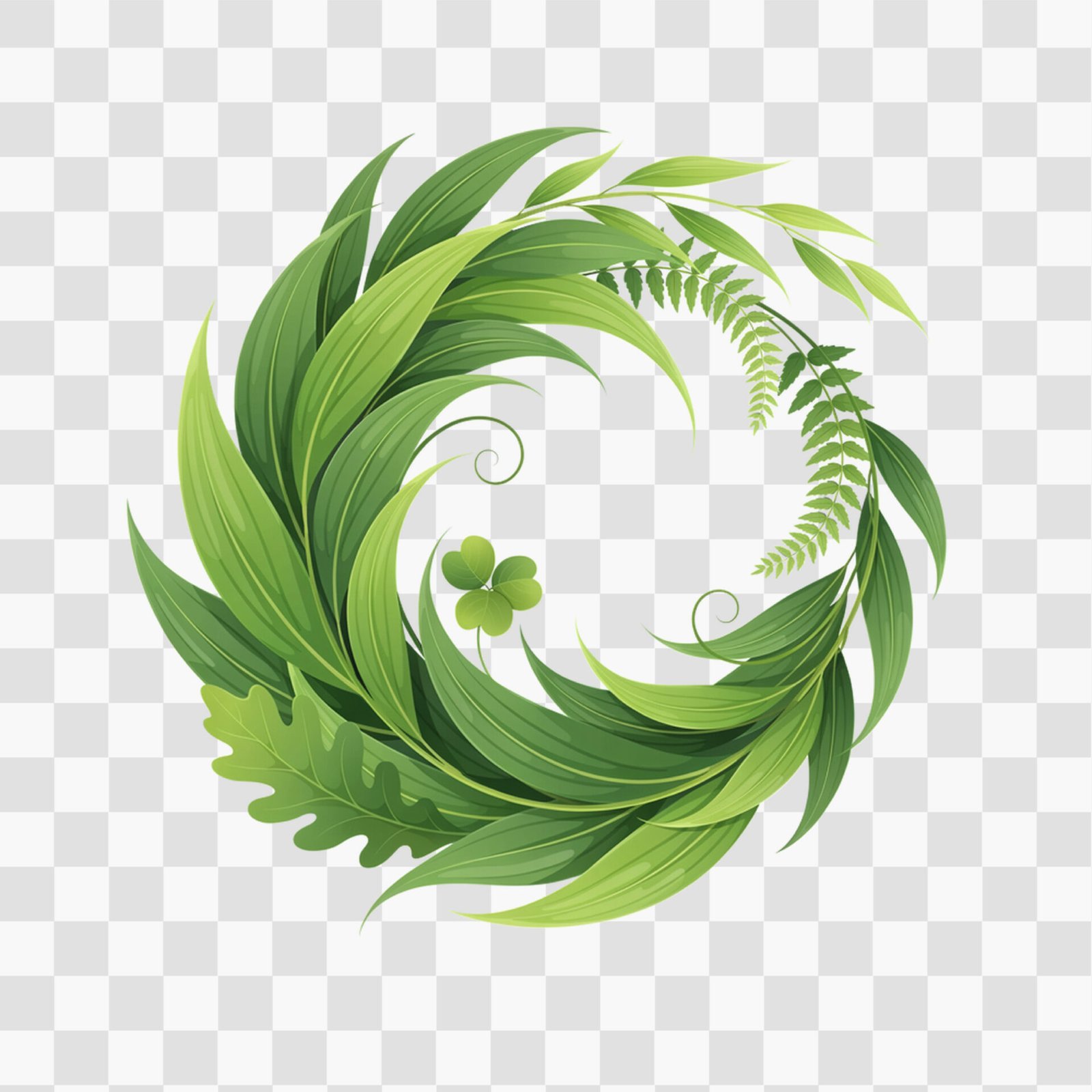 green-leaves-wreath-png-round-botanical-frame-with-fern-and-clover
