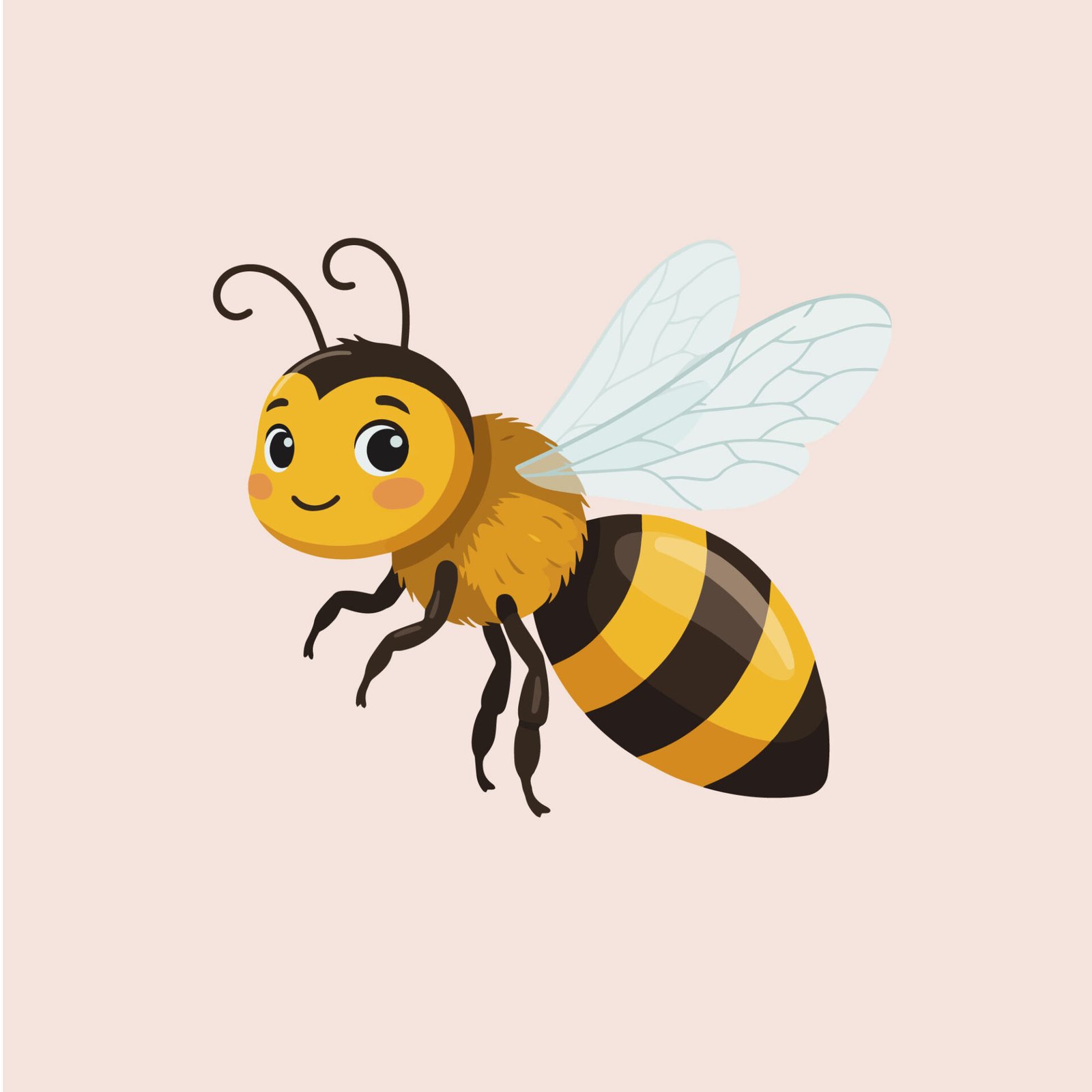 free-cute-fluffy-cartoon-bee-vector-left-facing-flying-honeybee-mascot