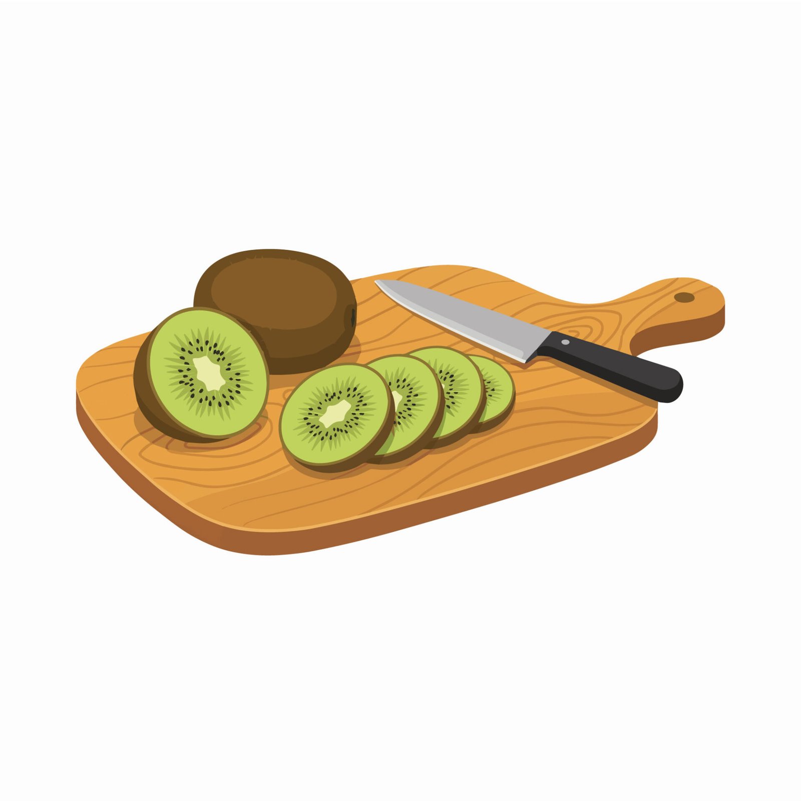 fresh-kiwi-sliced-on-wooden-cutting-board-vector
