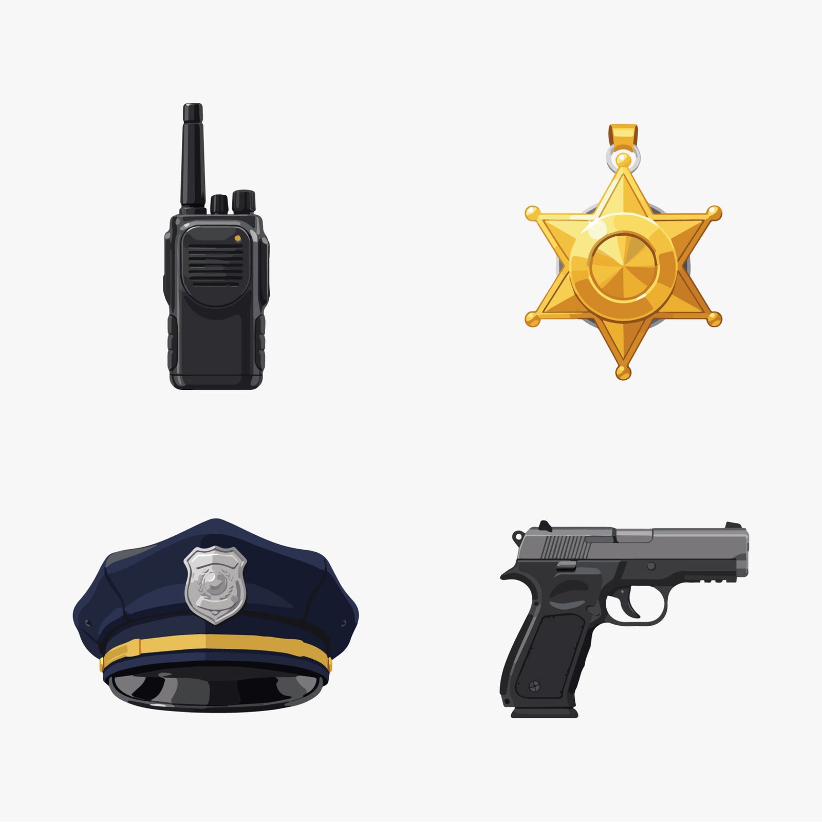 police-equipment-vector-set-with-radio-badge-cap-and-gun