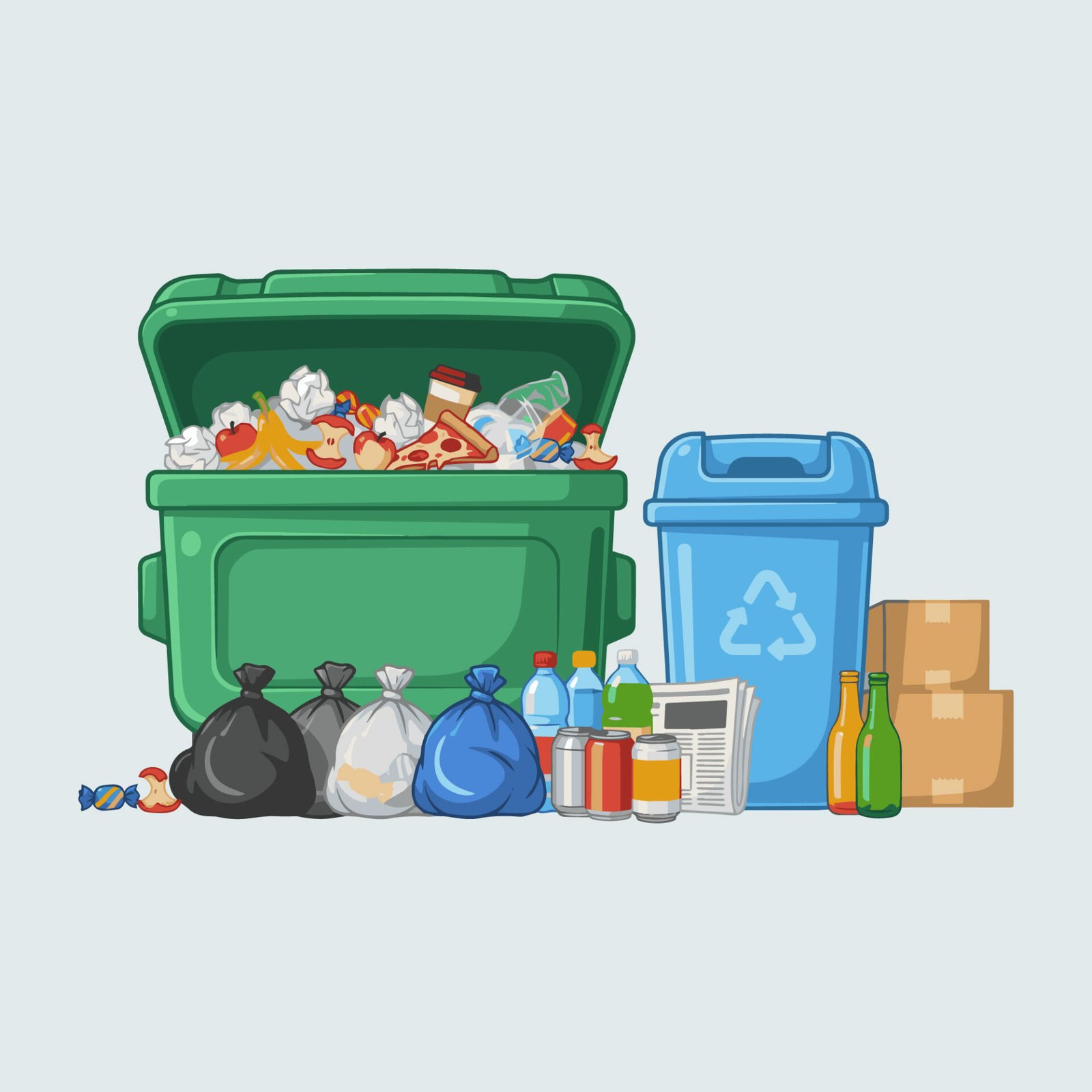overflowing-trash-bins-and-recycling-waste-vector-illustration