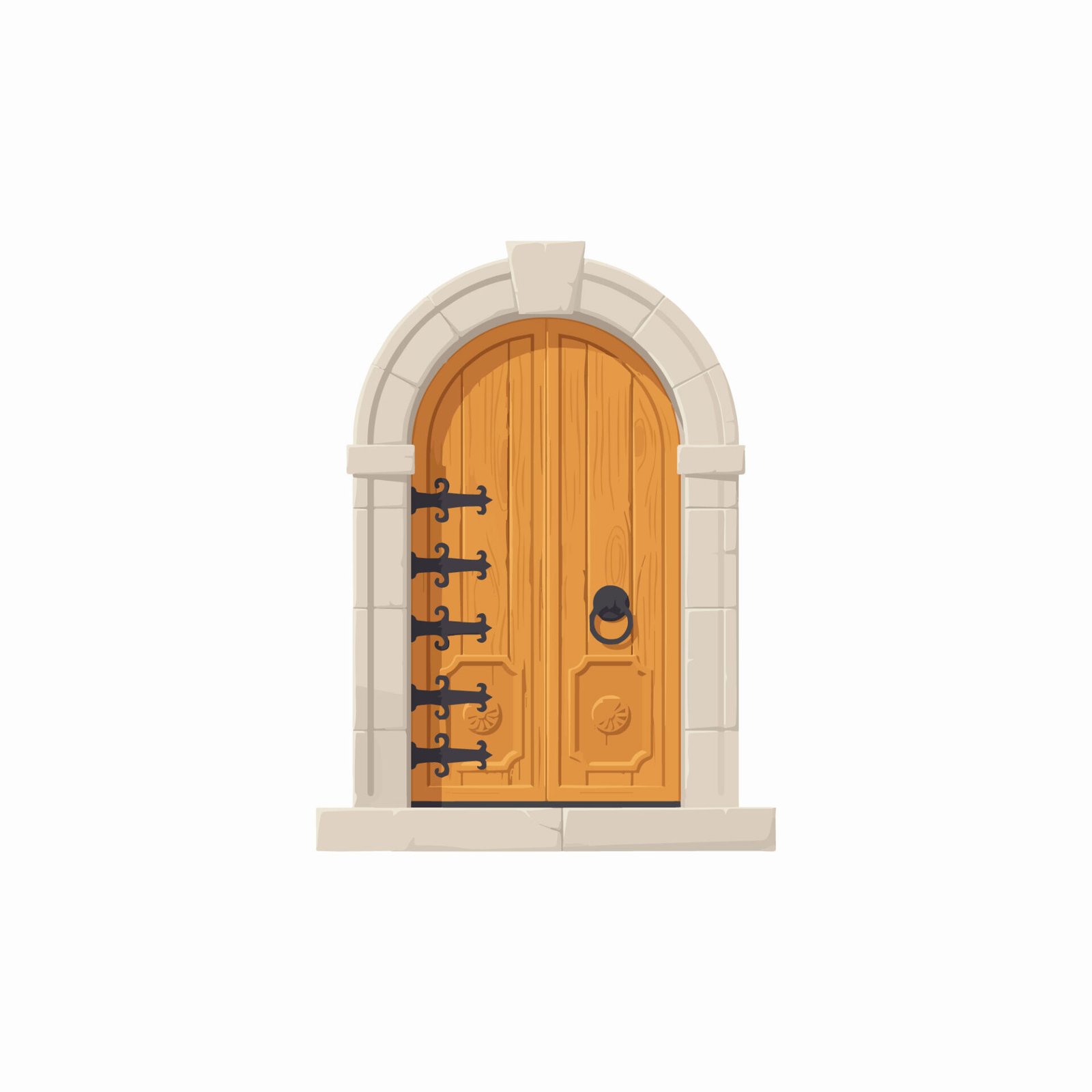 medieval-wooden-door-with-stone-arch-vector-illustration