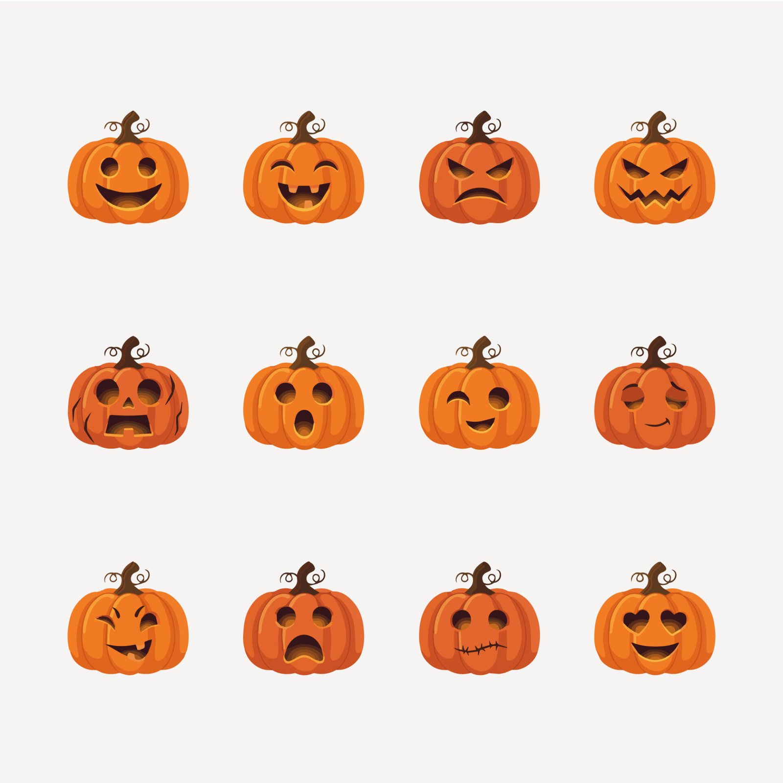 halloween-pumpkin-emoticons-set-vector-illustration