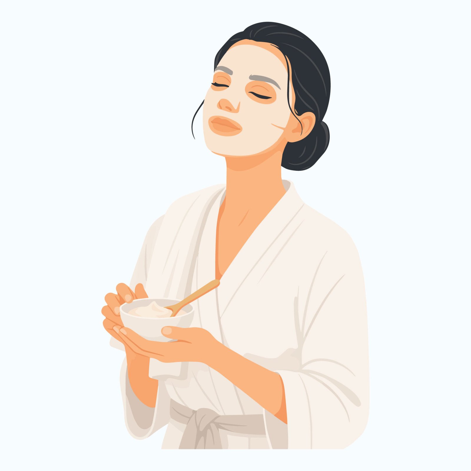 woman-in-bathrobe-with-face-mask-vector-illustration