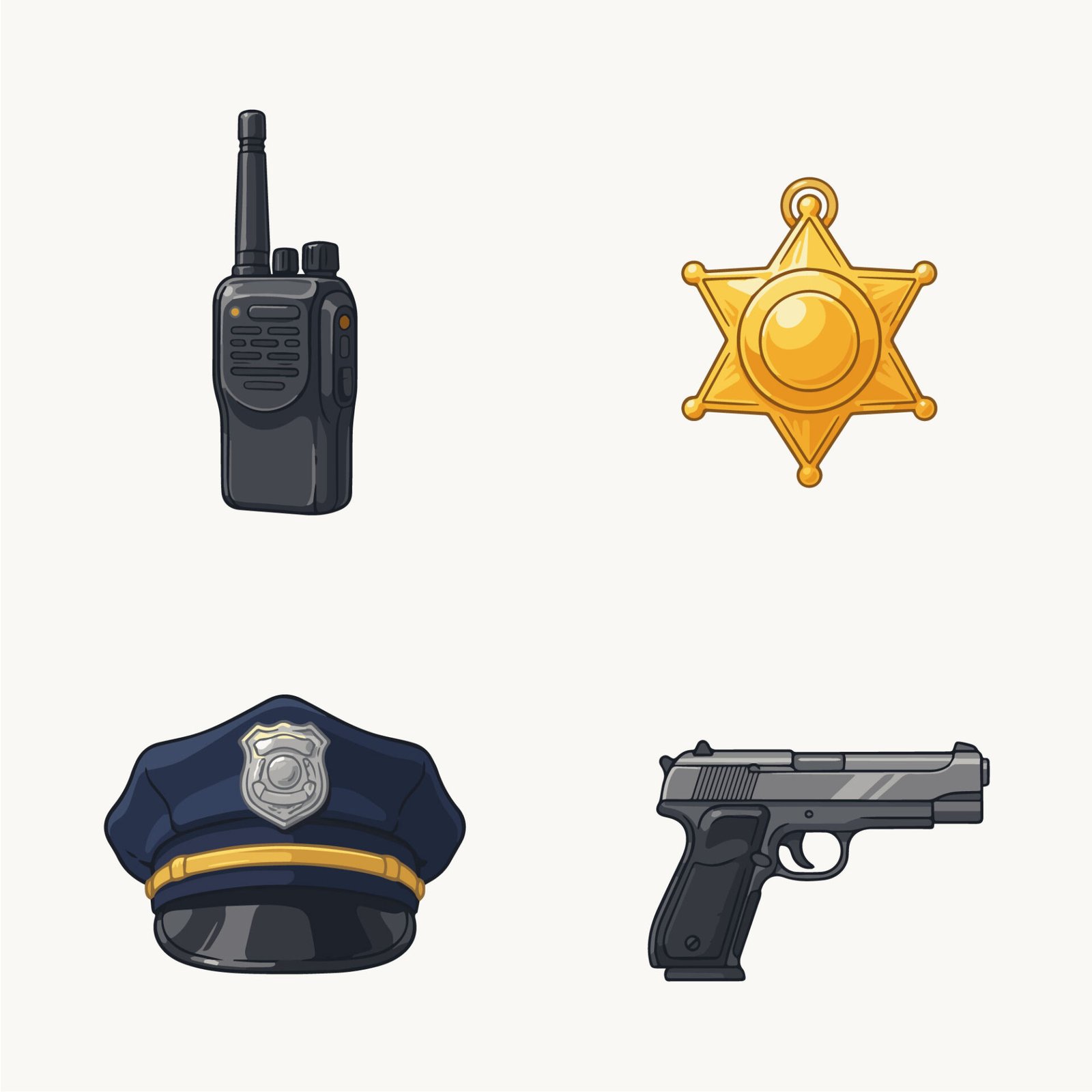 law-enforcement-police-equipment-vector-illustration-set