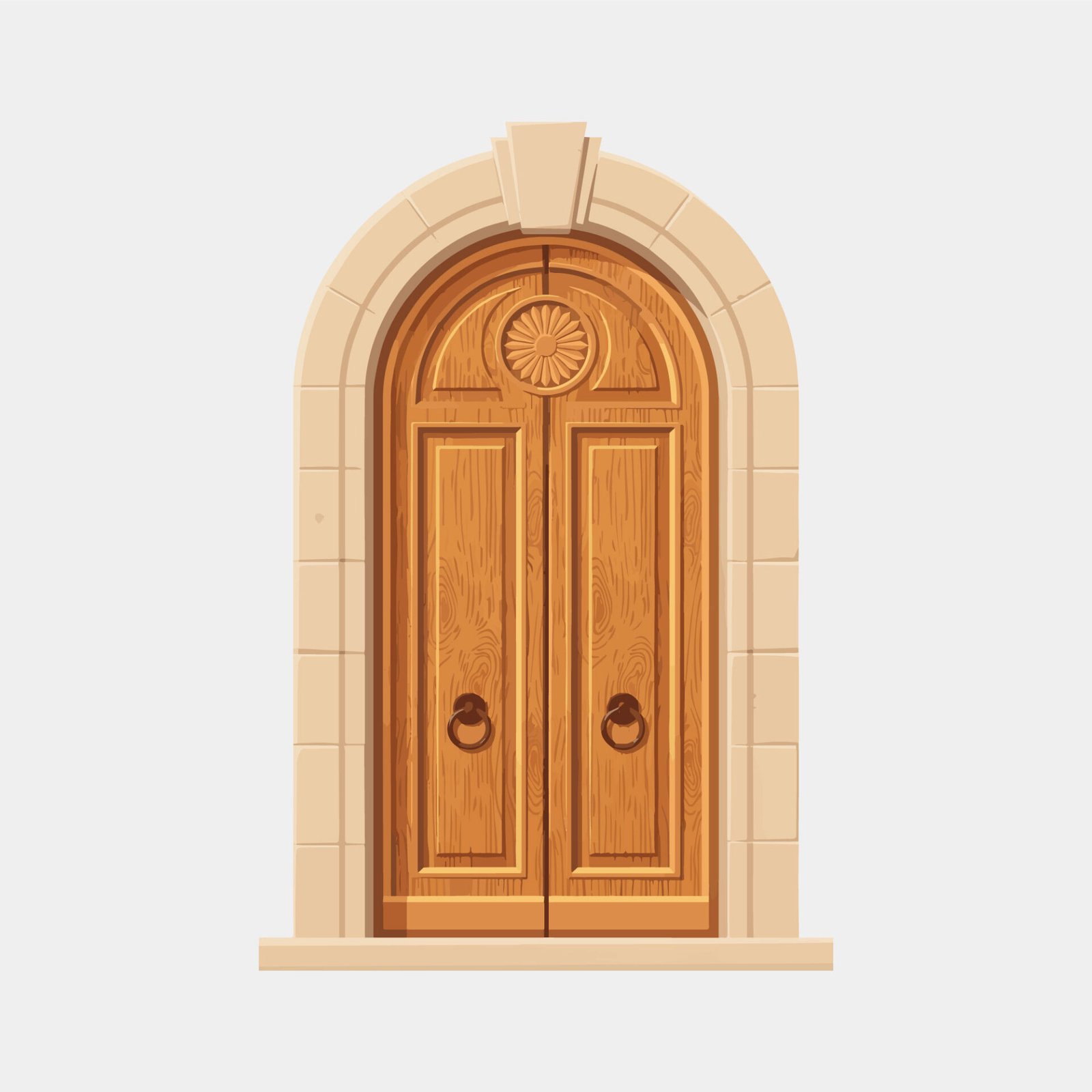 classic-arched-double-wooden-door-vector-illustration