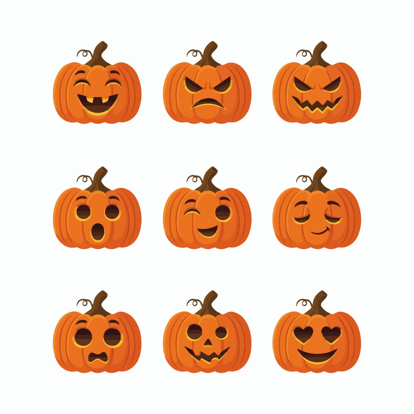 flat-vector-halloween-pumpkin-face-icons