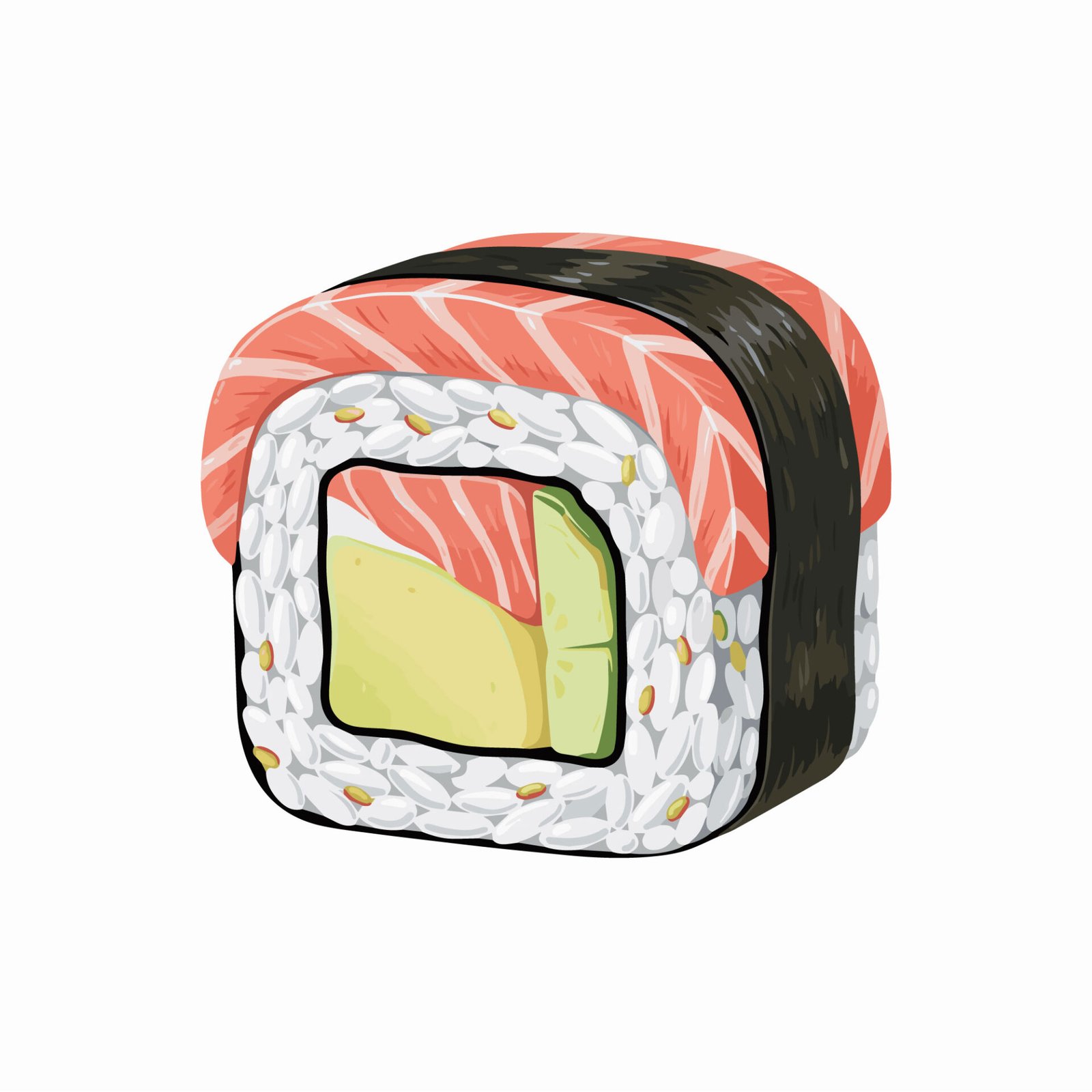 premium-double-salmon-avocado-sushi-roll-vector-art