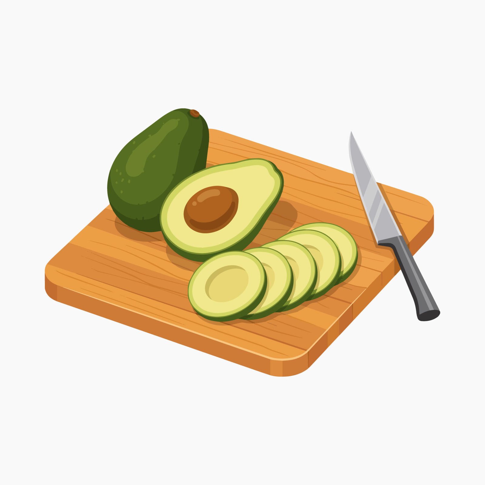 fresh-avocado-sliced-on-wooden-cutting-board-vector