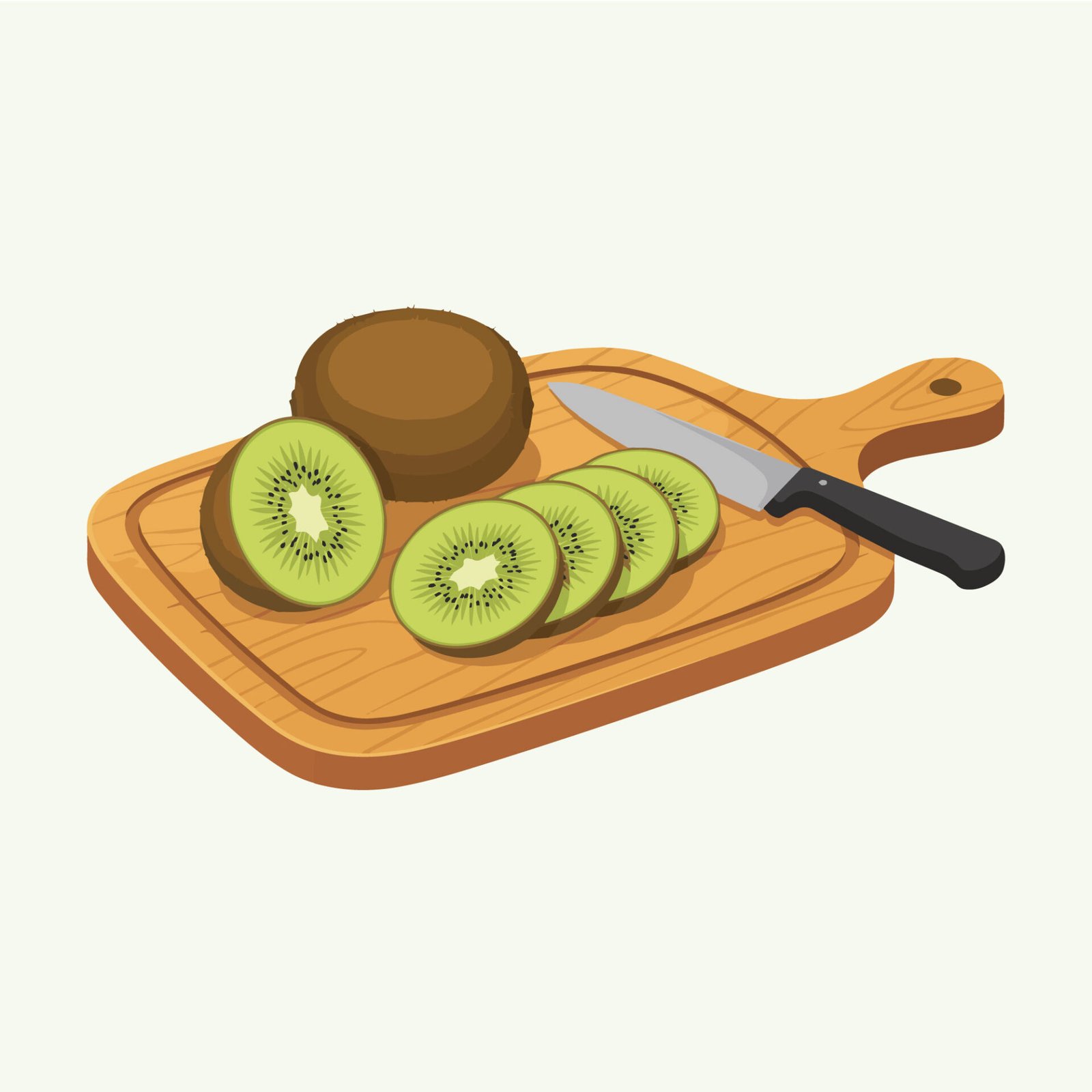 isometric-vector-illustration-of-sliced-kiwi-fruit-on-wooden-board