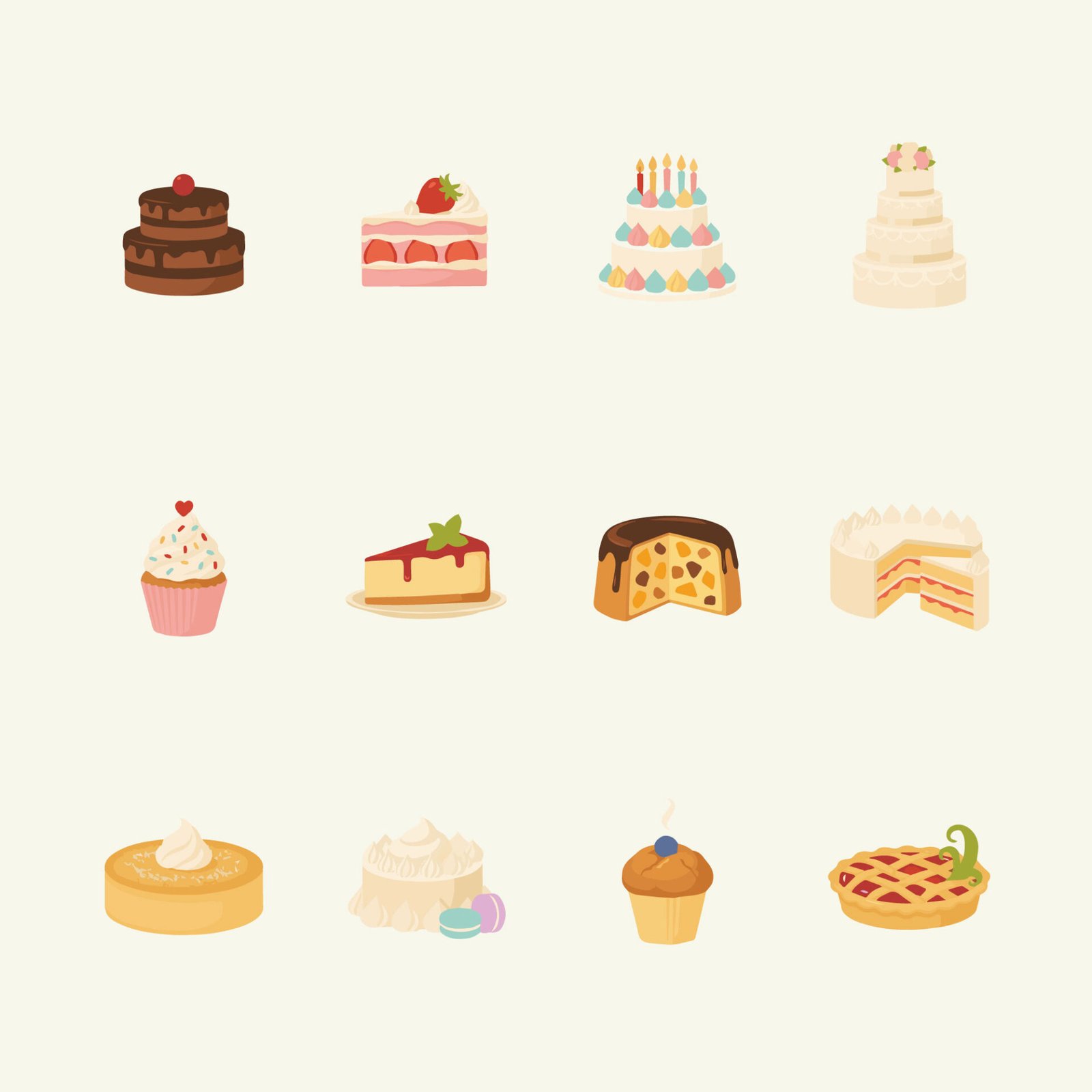 sweet-cakes-and-bakery-desserts-set-vector-illustration