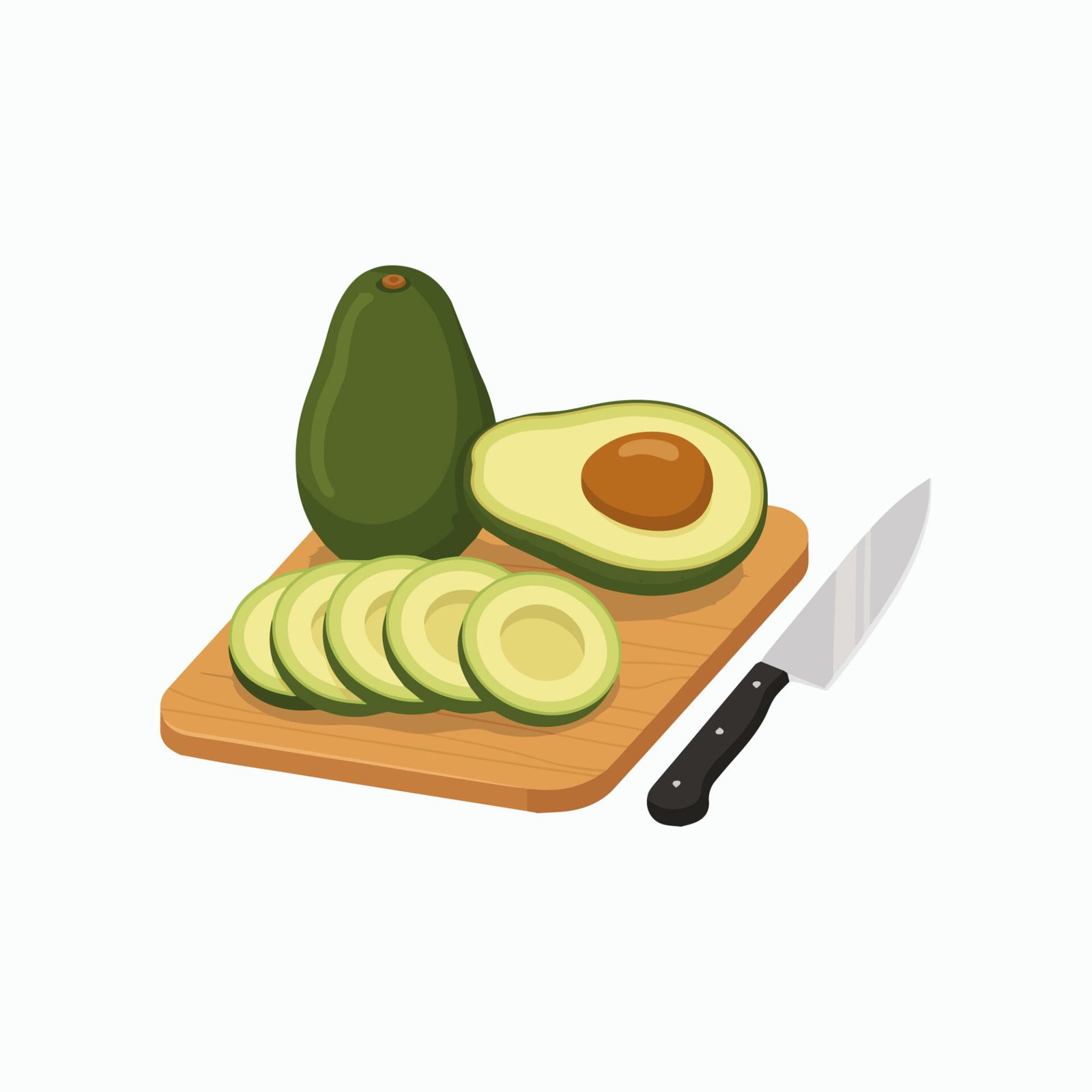 fresh-avocado-sliced-on-wooden-cutting-board-vector