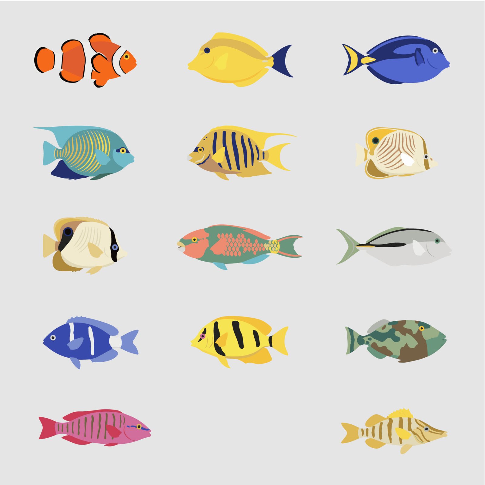 flat-vector-tropical-fish-set-colorful-marine-life-illustration-collection