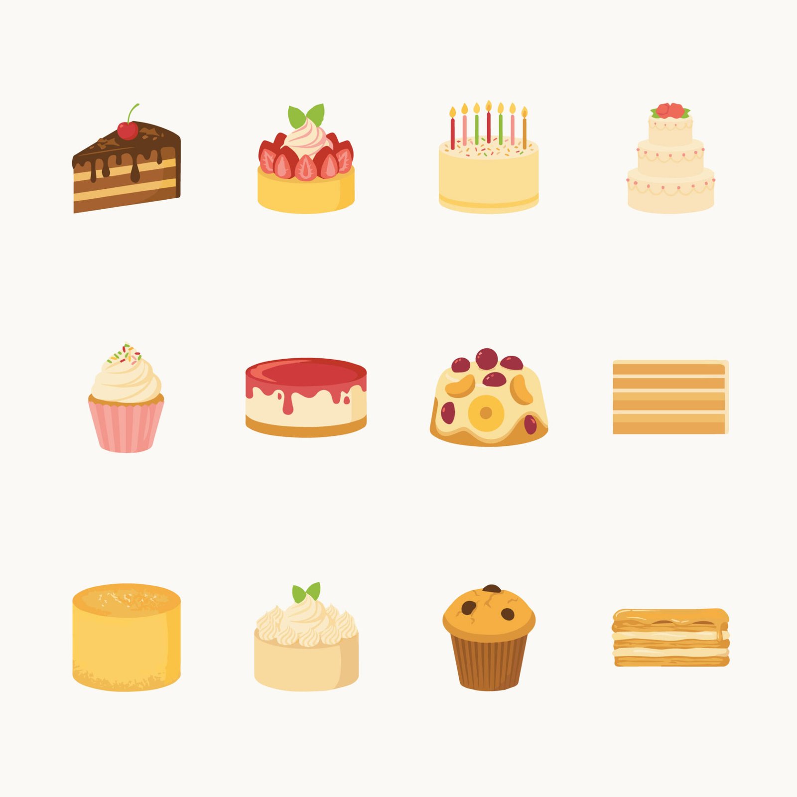 sweet-cakes-and-bakery-desserts-set-vector-illustration