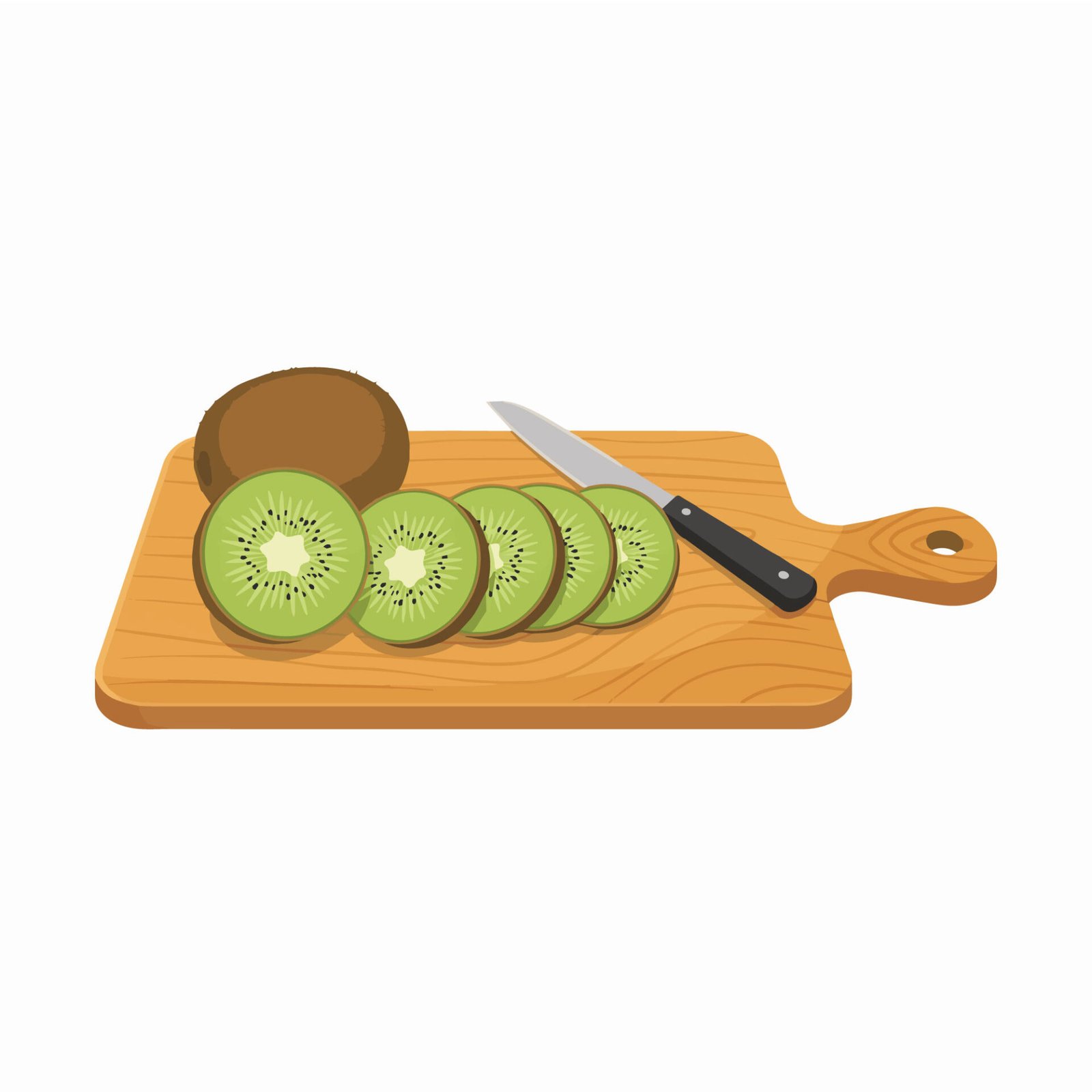 sliced-fresh-kiwi-fruit-on-wooden-cutting-board-vector