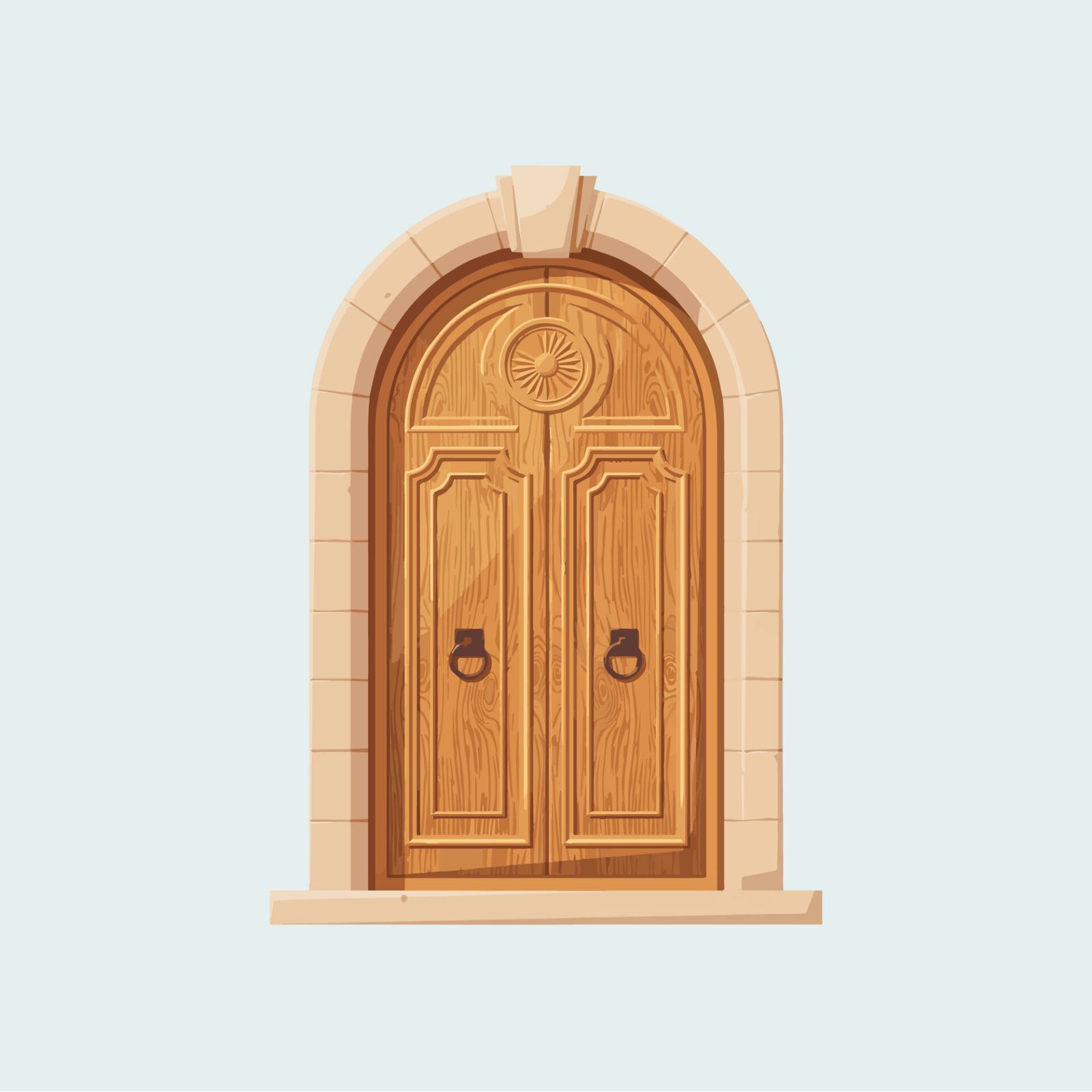 ornate-arched-double-wooden-door-vector-illustration