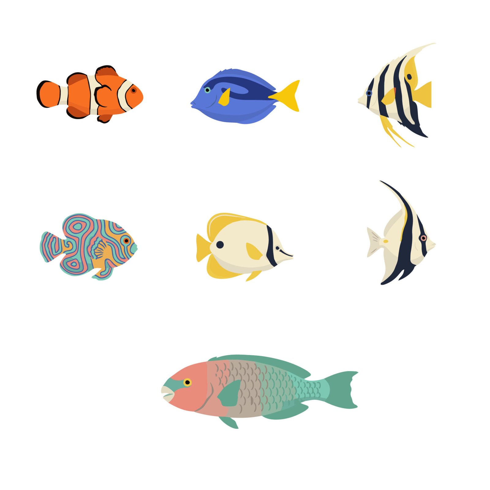 cute-flat-design-tropical-fish-set-colorful-reef-marine-life-vector