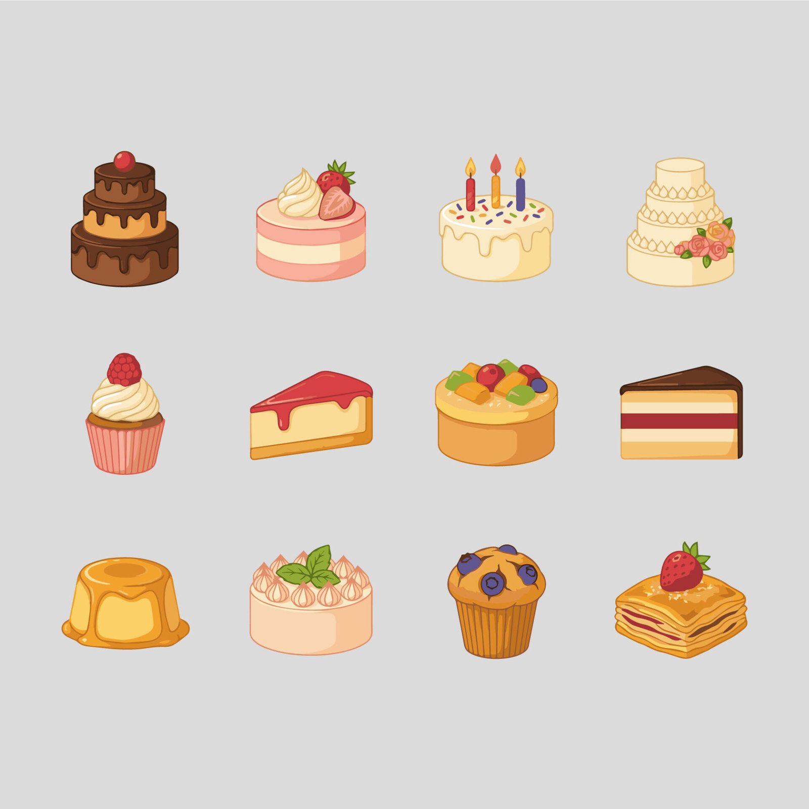 sweet-cakes-and-bakery-desserts-set-vector-illustration