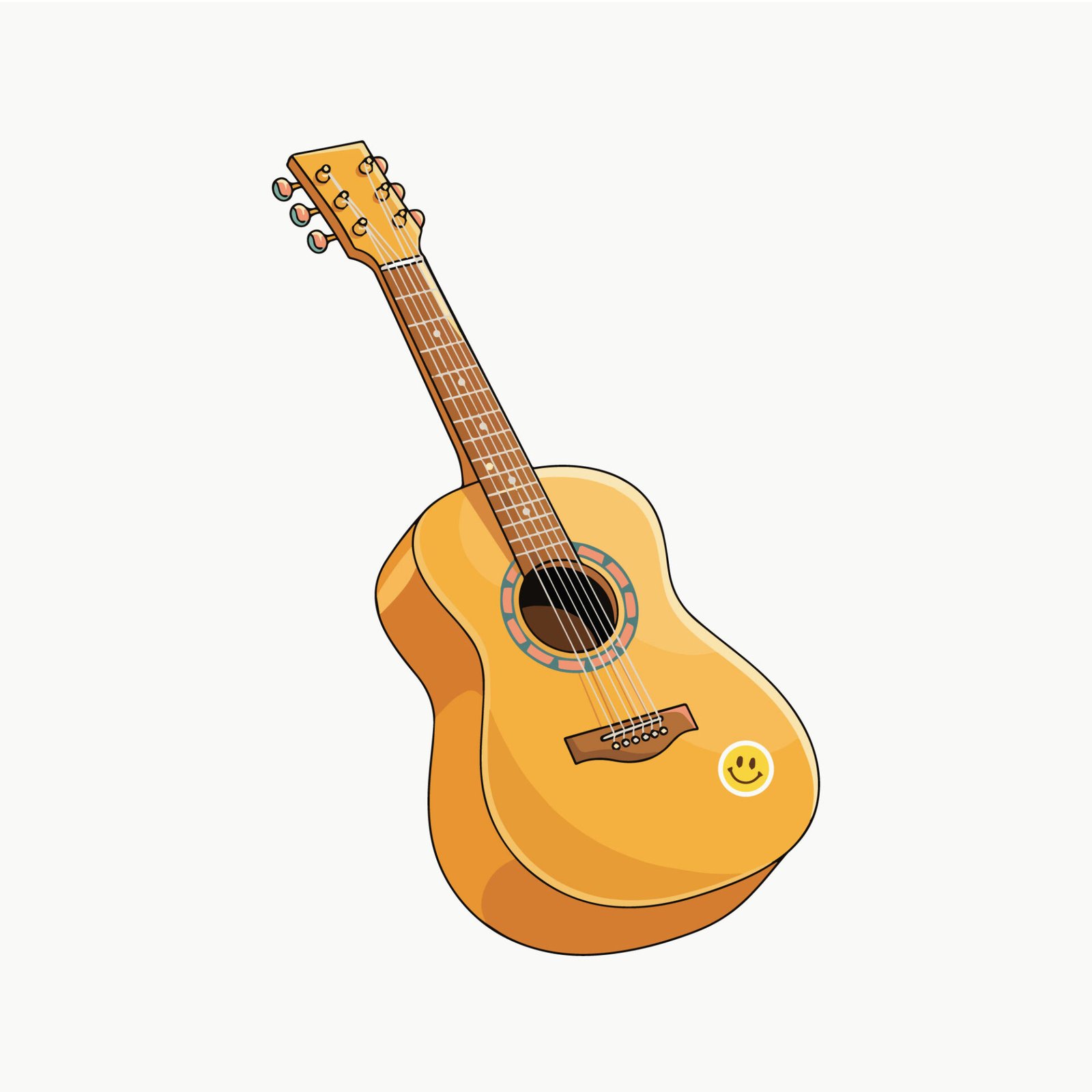 acoustic-guitar-with-smiley-face-sticker-vector-illustration
