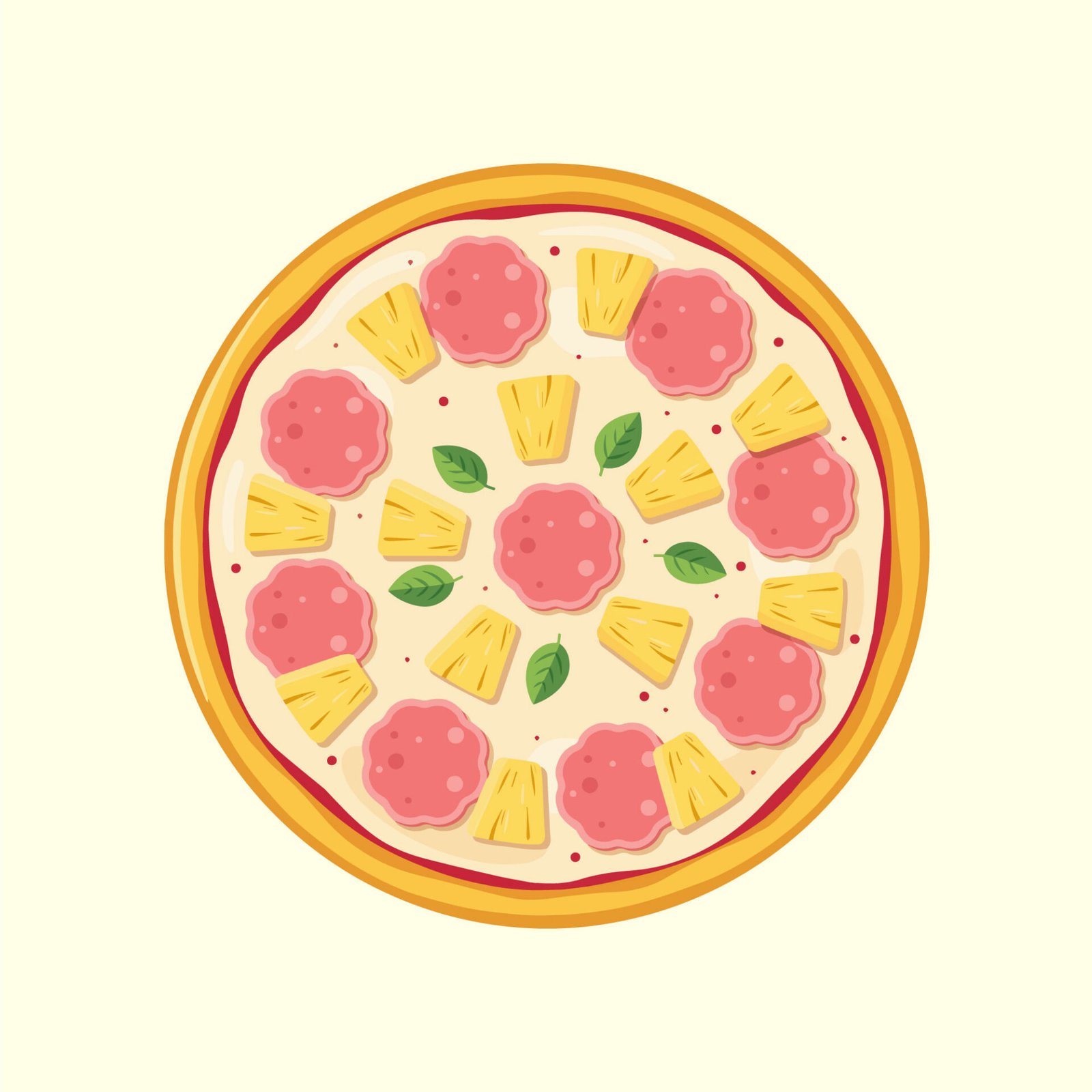 hawaiian-pizza-top-view-vector-illustration-with-pineapple-and-ham